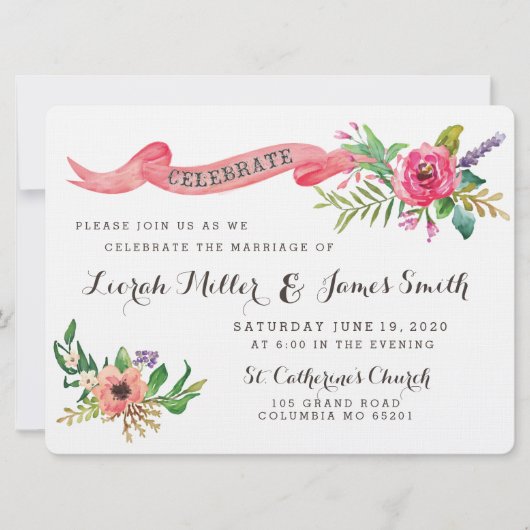 水彩の花（バナー付き） 招待状 (正面)