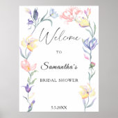 水彩の花 – ブライダルシャワーウェルカムサイン ポスター (正面)