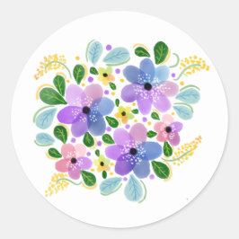 水彩の花 ラウンドシール