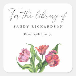 水彩の花 - 図書館のために スクエアシール