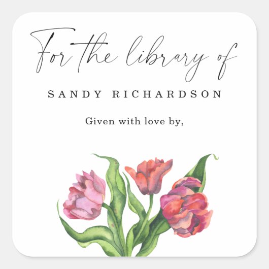 水彩の花 - 図書館のために スクエアシール (正面)