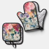 水彩の花 鍋つかみ&鍋敷きセット (正面/裏面)