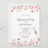 水彩の草原とシャンパングラスの退職祝い 招待状 (正面)