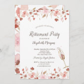 水彩の草原とシャンパングラスの退職祝い 招待状 (正面/裏面)