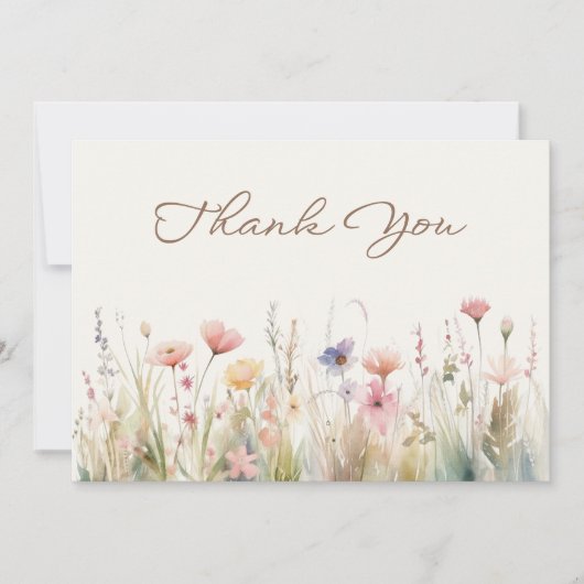 水彩の草原のワイルドフラワー ブライダルシャワー サンキューカード (正面)