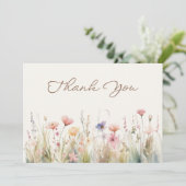 水彩の草原のワイルドフラワー ブライダルシャワー サンキューカード (スタンド正面)