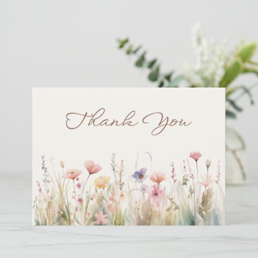 水彩の草原のワイルドフラワー ブライダルシャワー サンキューカード (スタンド正面)