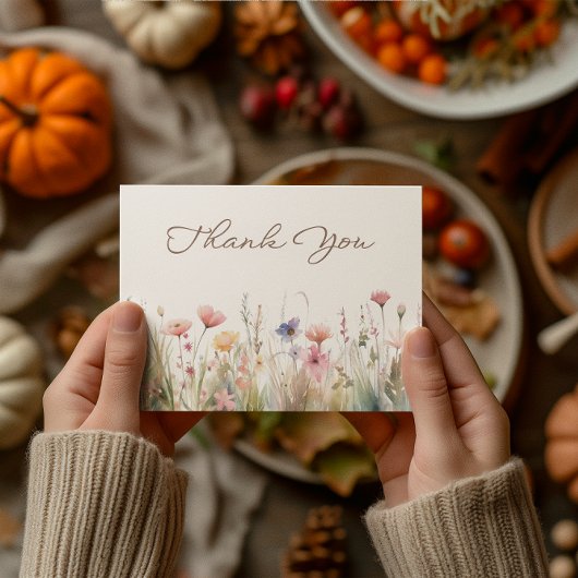 水彩の草原のワイルドフラワー ブライダルシャワー サンキューカード