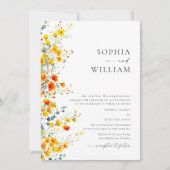 水彩の草原のワイルドフラワー ボヘミアンの結婚式 招待状 (正面)