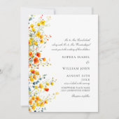 水彩の草原のワイルドフラワー　ボヘミアンスタイルのウェディング 招待状 (正面)