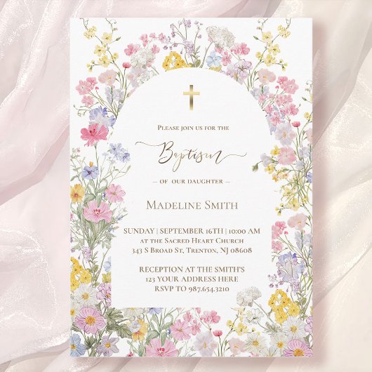 水彩の草原の花 洗礼 招待状