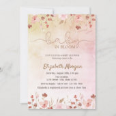 水彩の草原 ピンクの花 赤ちゃんの成長  招待状 (正面)