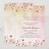 水彩の草原 ピンクの花 赤ちゃんの成長  招待状 (正面/裏面)