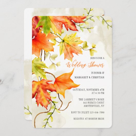 水彩の落ち葉の招待状 招待状 (正面/裏面)