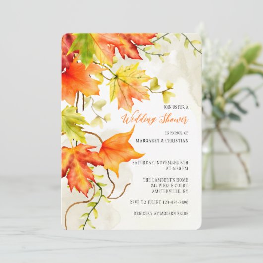 水彩の落ち葉の招待状 招待状 (スタンド正面)