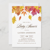 水彩の落ち葉 オータム ベイビー シャワー 招待状 (正面)