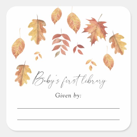 水彩の落ち葉 - ベビーシャワーの本のしおり スクエアシール (正面)