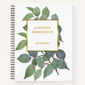 水彩の葉がエレガントなゴールドのプロフェッショナル ノートブック (正面)