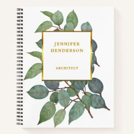 水彩の葉がエレガントなゴールドのプロフェッショナル ノートブック