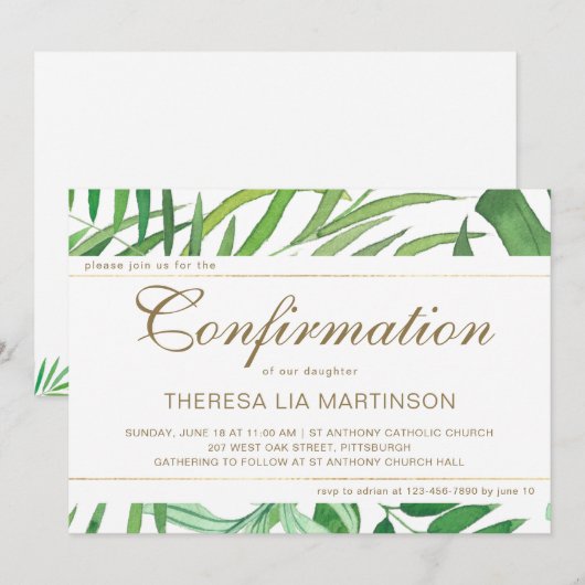 水彩の葉とクロスの確認 招待状 (正面/裏面)