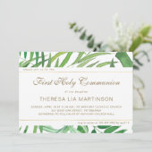 水彩の葉とクロスの聖体拝領 招待状 (スタンド正面)