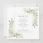 水彩の葉とグリーン 赤ちゃんのシャワー詩 サンキューカード (正面)