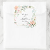 水彩の葉とコーラルとアイボリーの花 スクエアシール (バッグ)