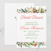 水彩の葉とバラ 招待状 (正面/裏面)