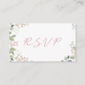 水彩の葉とピンクの花の「RSVP」ウェディング エンクロージャーカード (正面)