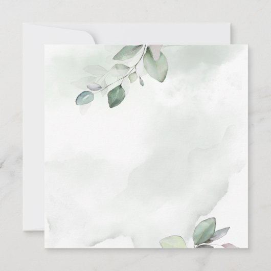 水彩の葉とメタリックゴールドのウェディング セーブザデート (裏面)