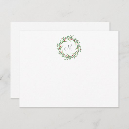 水彩の葉と実のリース ノートカード (正面/裏面)