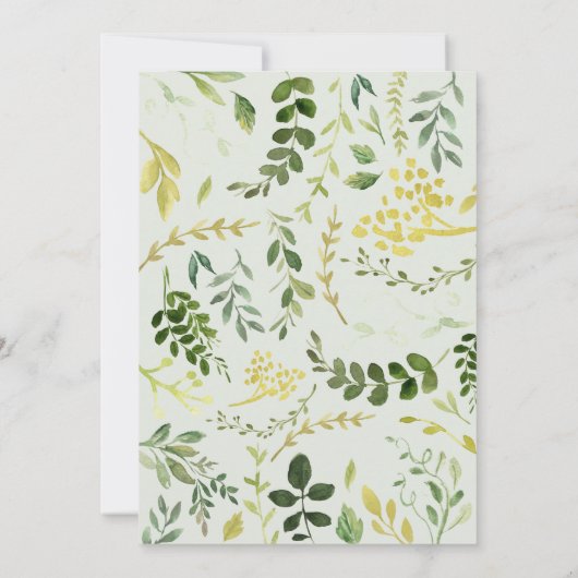 水彩の葉と鹿の森の赤ちゃんシャワー 案内状 (裏面)