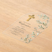 水彩の葉のアーチ確認 アクリル招待状 (レイダウン)