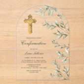 水彩の葉のアーチ確認 アクリル招待状 (正面)