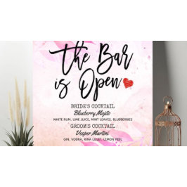 水彩の葉のウェディング　バーはオープン　ドリンクメニュー ポスター