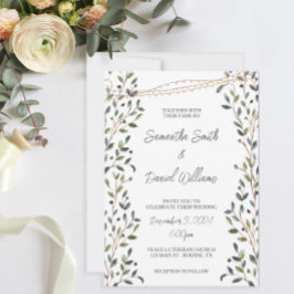 水彩の葉のグリーンウェディング 招待状