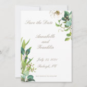 水彩の葉のデザインが素敵な結婚式のSave the Date 招待状 (正面)