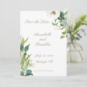 水彩の葉のデザインが素敵な結婚式のSave the Date 招待状 (スタンド正面)