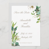 水彩の葉のデザインが素敵な結婚式のSave the Date 招待状 (正面/裏面)