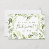 水彩の葉のハートは私の花嫁の付き添いに 招待状 (正面)