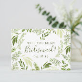 水彩の葉のハートは私の花嫁の付き添いに 招待状 (スタンド正面)