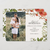 水彩の葉の写真、クリスマス シーズンカード (正面/裏面)