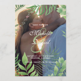 水彩の葉の結婚式の日付を保存 セーブザデート