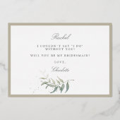 水彩の葉の花嫁の伴娘への提案の箔の招待状 箔招待状 (裏面)