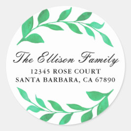 水彩の葉の花輪 グリーン ボタニカル ラウンドシール