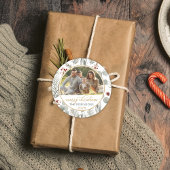 水彩の葉の金ゴールドスクリプト写真クリスマス ラウンドシール