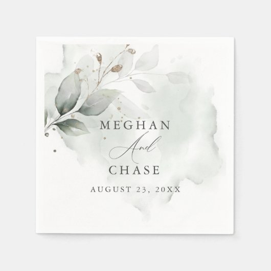 水彩の葉ほこりっぽい緑 スタンダードカクテルナプキン (正面)