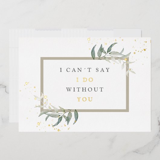 水彩の葉を使ったブライズメイドへのプロポーズ 箔招待状 (封筒)