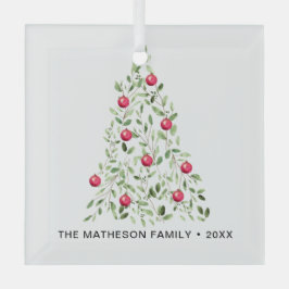 水彩の葉クリスマスツリーパーソナライズされた ガラスオーナメント