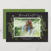 水彩の葉シャルボード写真卒業 案内状 (正面/裏面)